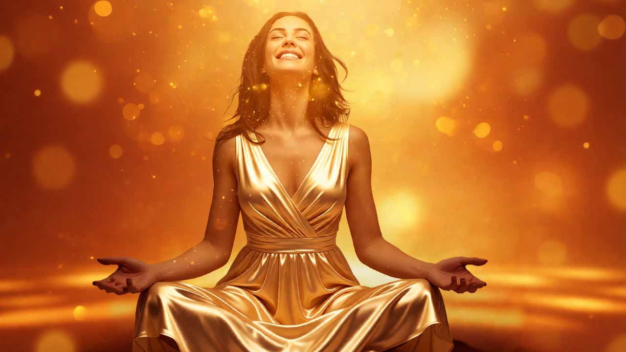 A woman sitting in warm golden light